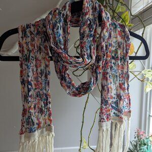 90"x14" lightweight crinkle cotton scarf with tassels, American Eagle, floral